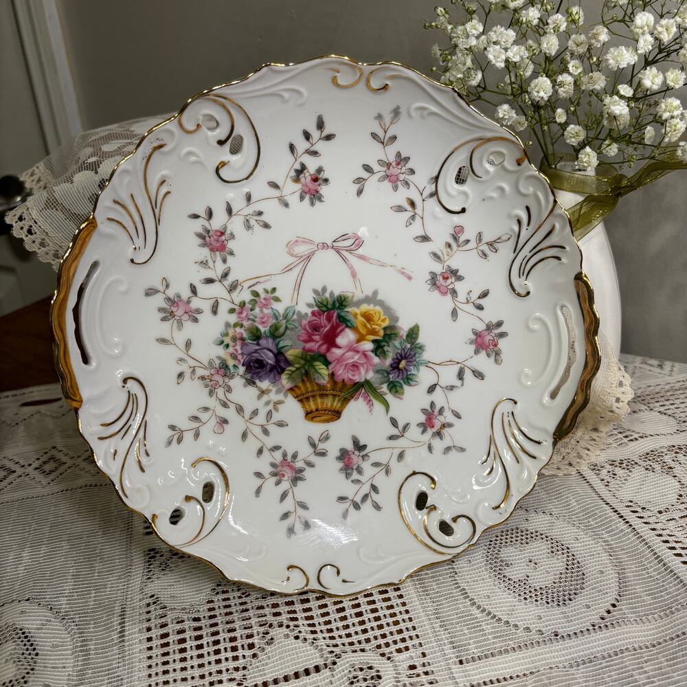 Vintage Lipper & Mann Bristol Garden Porcelain Decorative Plate Japan 50s Shabby